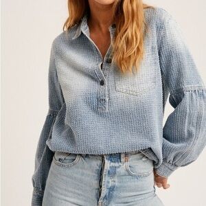 Listicle Light Blue Textured Blouse